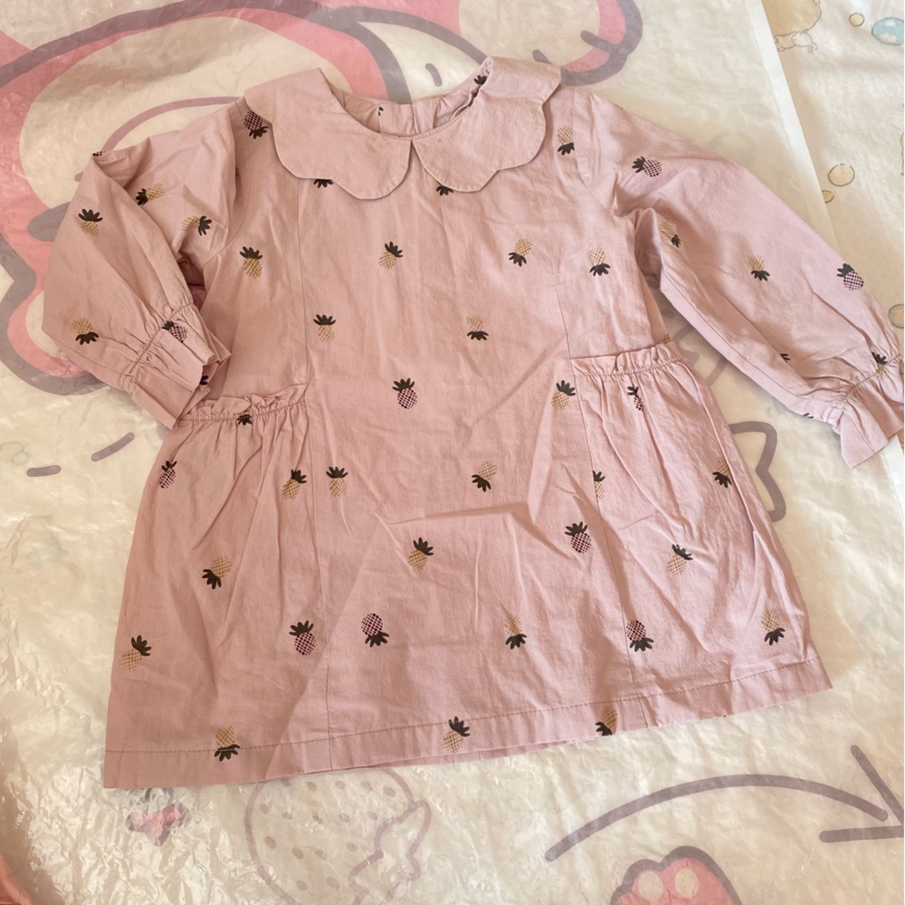 Pink Long-Sleeve Dress with Floral Embroidery